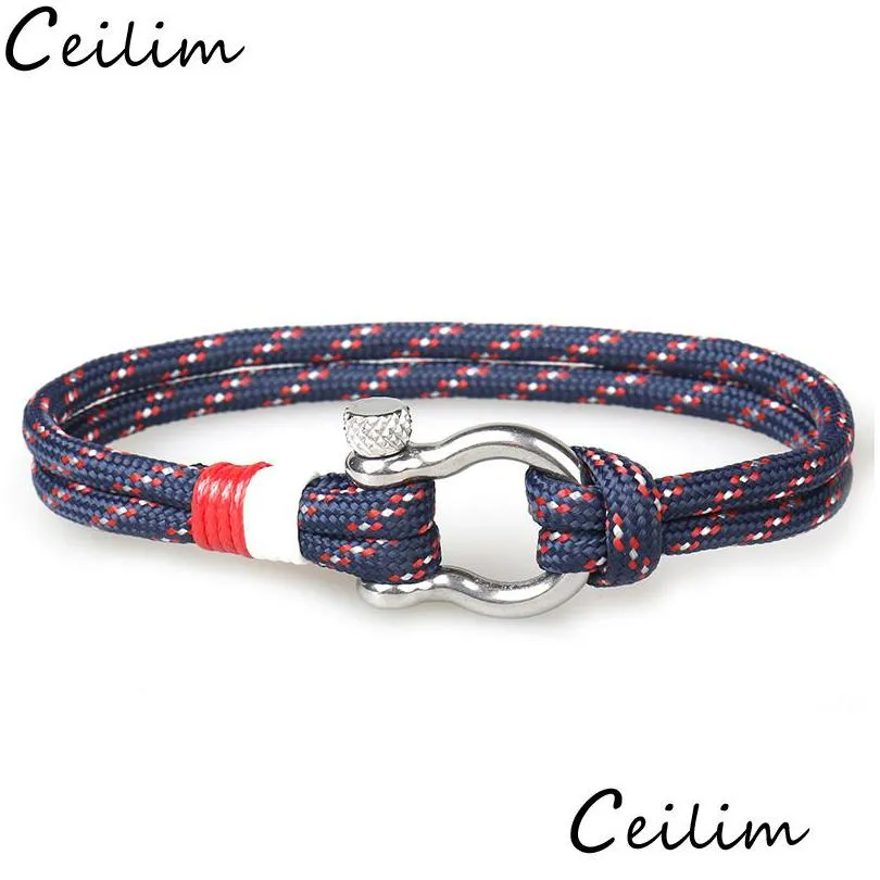 Chain European Buckles Survival Bracelet Horseshoe Charm Navy Style Braided Rope Paracord For Men Women Jewelry Gifts Drop D Dhgarden Dh6Cl