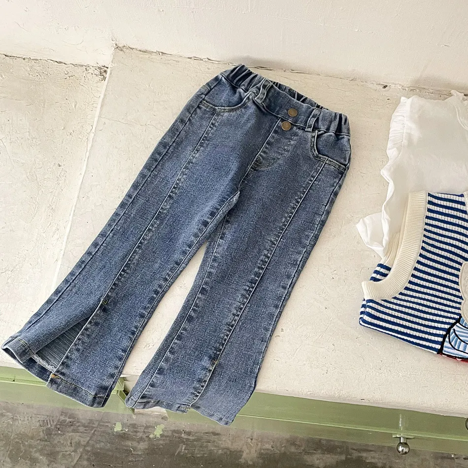 Jeans Autumn Spring Baby Girls Skinny Jeans Fashion Korean Style Children Denim Pants Elastics Kids Flared Trousers 2 To 8 Years 230512