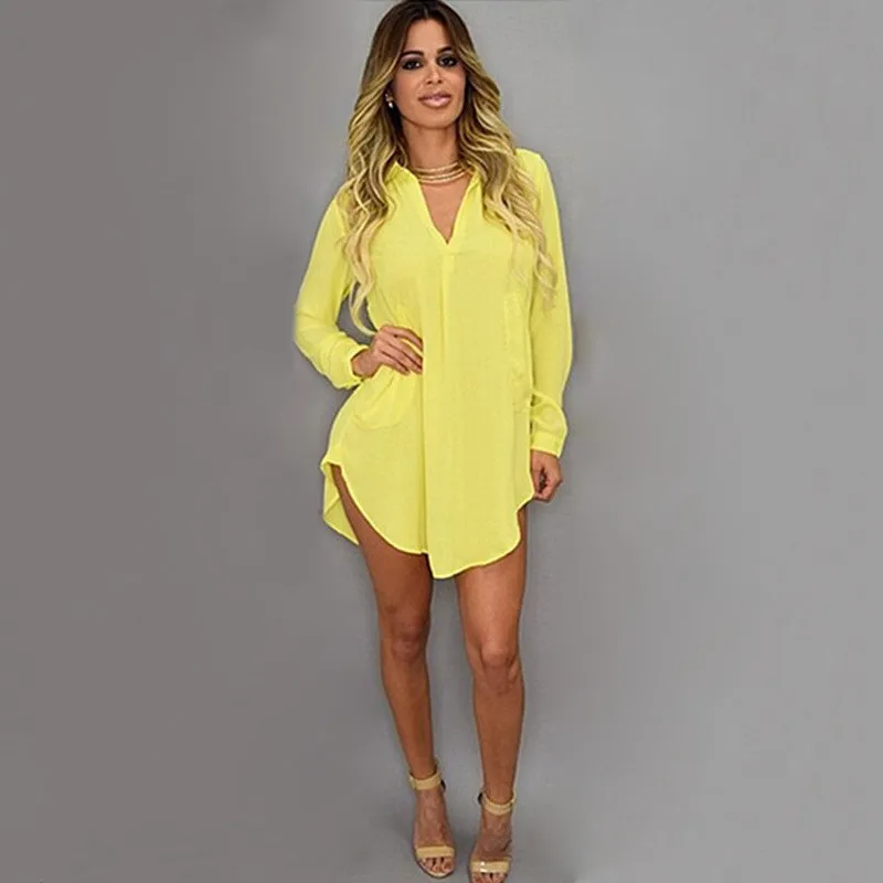 Summer V Neck Short Beach Dress Chiffon White Mini Loose Casual T Shirt Dress Plus Size Women Clothing