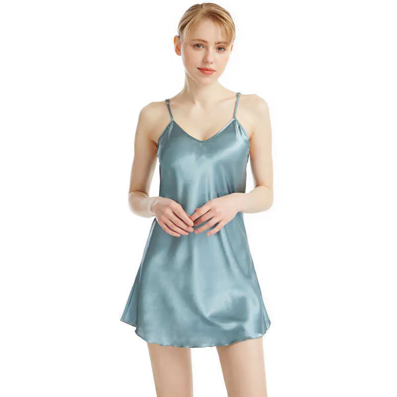 Women's Sleep Lounge Satin Sleepwear Nightgown Women Sexy Spaghetti Strap Nightdress Intimate Lingerie Soft Sleep Dress Casual Home Dressing Gown P230511