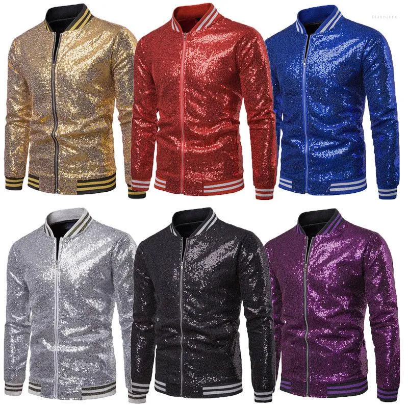 Erkek Ceketler Erkek Altın Pullu Bling Ceket Blazer Business Casual Fermuar İnce Fit Ceketi Resmi Erkek Gece Kulübü Sahne Klasları