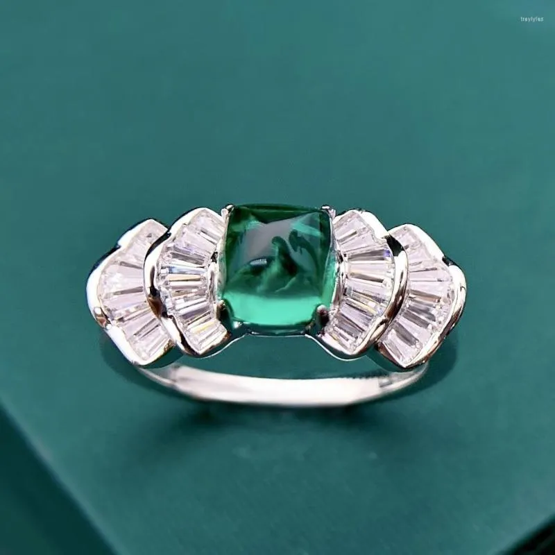 Cluster Rings Vintage Emerald Diamond Ring Real 925 Sterling Silver Party Wedding Band For Women Men Promise Engagement Jewelry