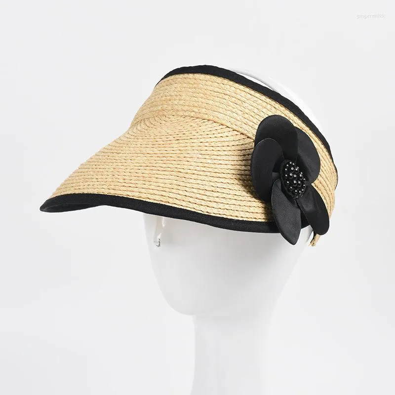 Breda brim hattar hatt halm kvinnor sommar sol strand tillbehör uv skydd visir cap semester utomhus för lady lyx