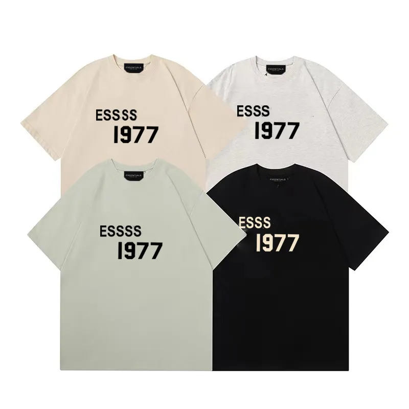 ESS 1977 77 デザイナー潮メンズ T シャツ胸レターラミネートプリント半袖カジュアル T シャツ 100% ピュアコットントップス男性と女性用