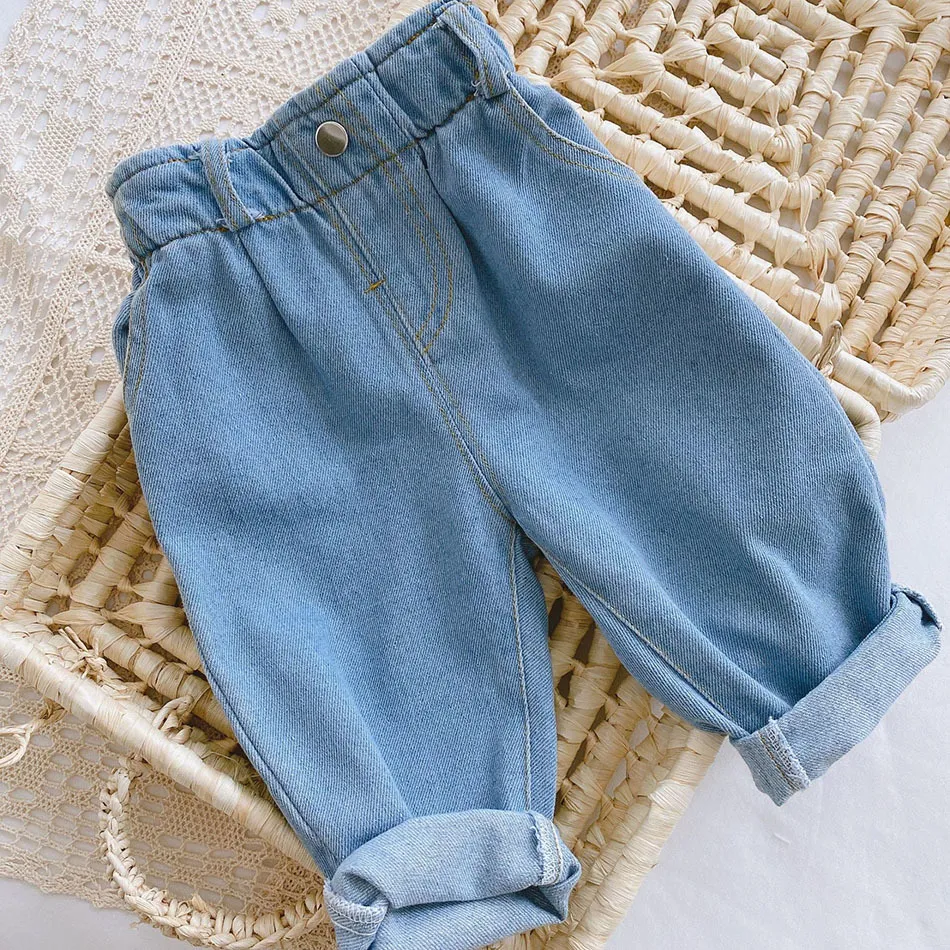 Jeans 1-4 anni Pantaloni per bambini Tasca per bambini Pantaloni in denim Vestiti per bambini Bambino Primavera Autunno Pantaloni coreani Casual Jeans a vita alta 230512