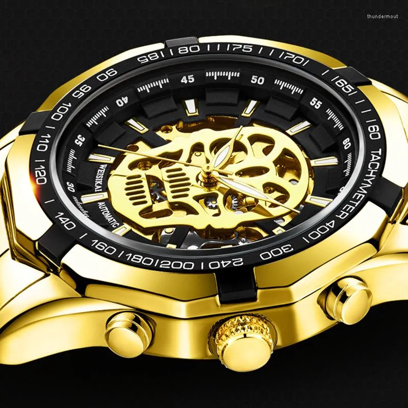 Wristwatches Luxury Men's Gold Skull Watches Automatic Fashion Waterproof Stianless Steel Mechanical Wristwatch Man Reloj 2023