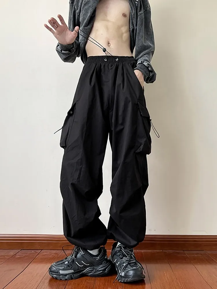 Men's Pants Black samurai men's pants oversize pants high street fashion plush knickerbockers American straight charging overalls 230512