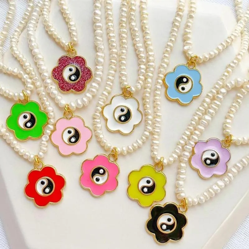 Chains Sweet Cute Pearl Chain Yin Yang Pendant Choker Necklace For Women Fashion Statement Imitation Elegant Jewelry