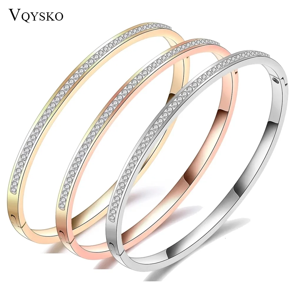 Bangle Fashion Jewelry Bangle Armband med två linje Crystal Pave rostfritt stål Öppning Bangle for Women Accessories 230511