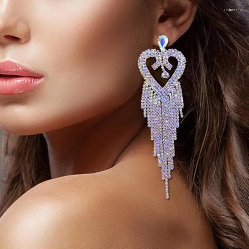 Dangle Earrings TREAZY European Design Rhinestones Crystal Heart Tassels Long Women Big Hanging Weddings Jewelry Accessories