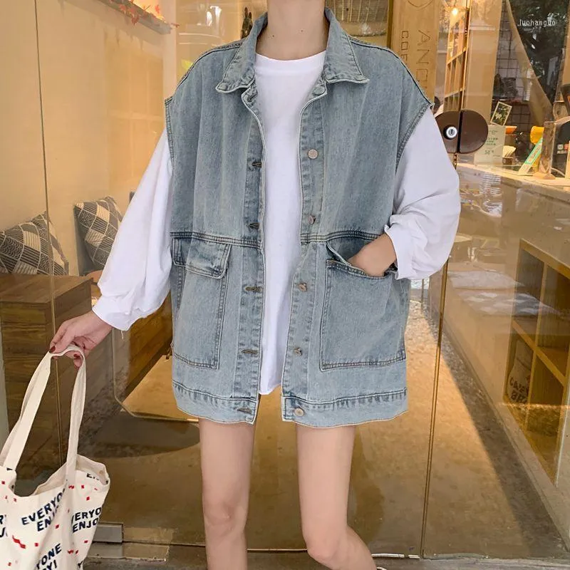 Kvinnorjackor denim Vest Women's Summer Loose Mesh Red Trend Outwear mångsidig koreansk version ärmlös älsklingrock tidigt på hösten