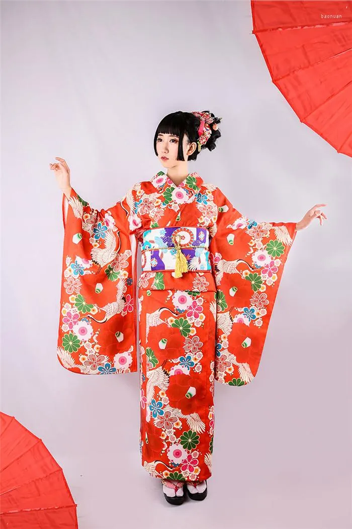 Vêtements ethniques Haute Qualité Femmes Japonaises Kimono Yukata Avec Obi Classique Imprimer Fleur Cosplay Costumes Sexy Geisha Discothèque Cos Stage