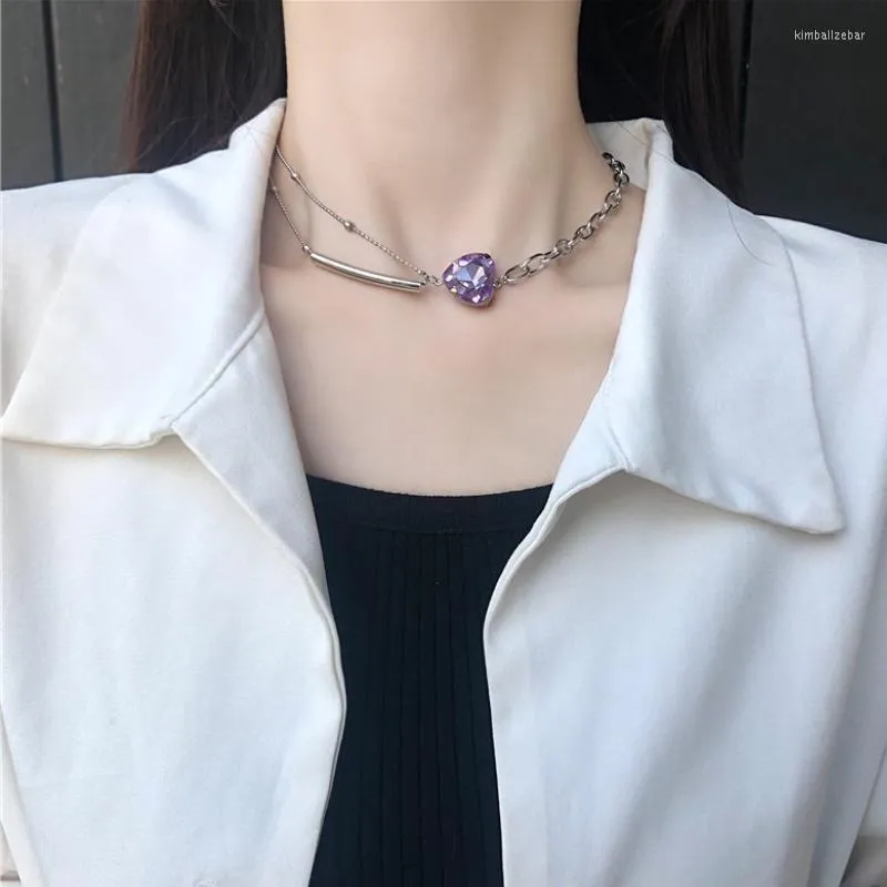 Подвесные ожерелья U-Magical Exquisite Purple Athestone Love Heart Chokers Ожерелье для женщин асимметричных металлических ювелирных аксессуаров