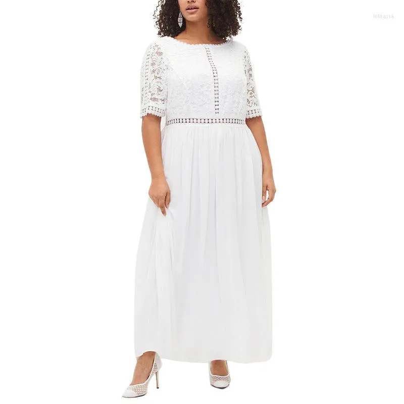 Plus Size Dresses 2023 Europe And America Women's Summer Dress Product Elegant Fat MM Hollow Out Lace Panel Women Vestidos