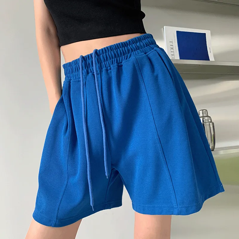 Shorts pour femmes Xpqbb été Shorts décontractés femmes couleur unie taille élastique Shorts à jambes larges femme bleu vert noir lâche sport pantalon court 230512