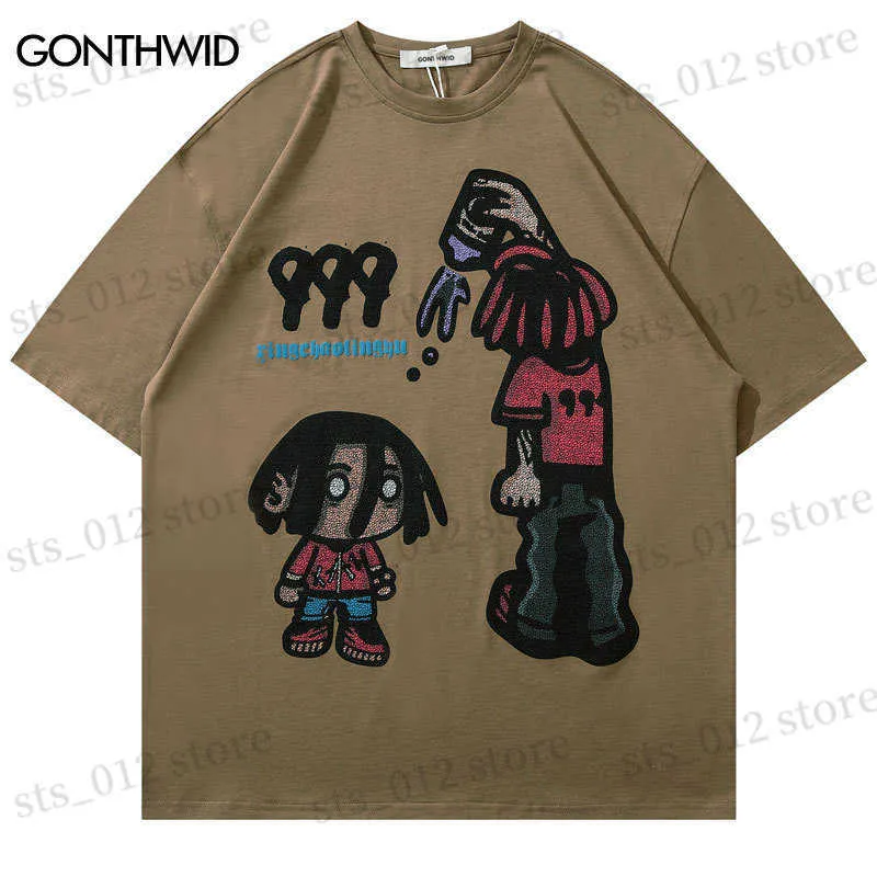 T-shirty męskie harajuku men tshirt hip hop kreskówkowy kreskówka koszulki z krótkim rękawem koszulki uliczne letnia moda luźna bawełniana punk gotycka t-shirty t230512