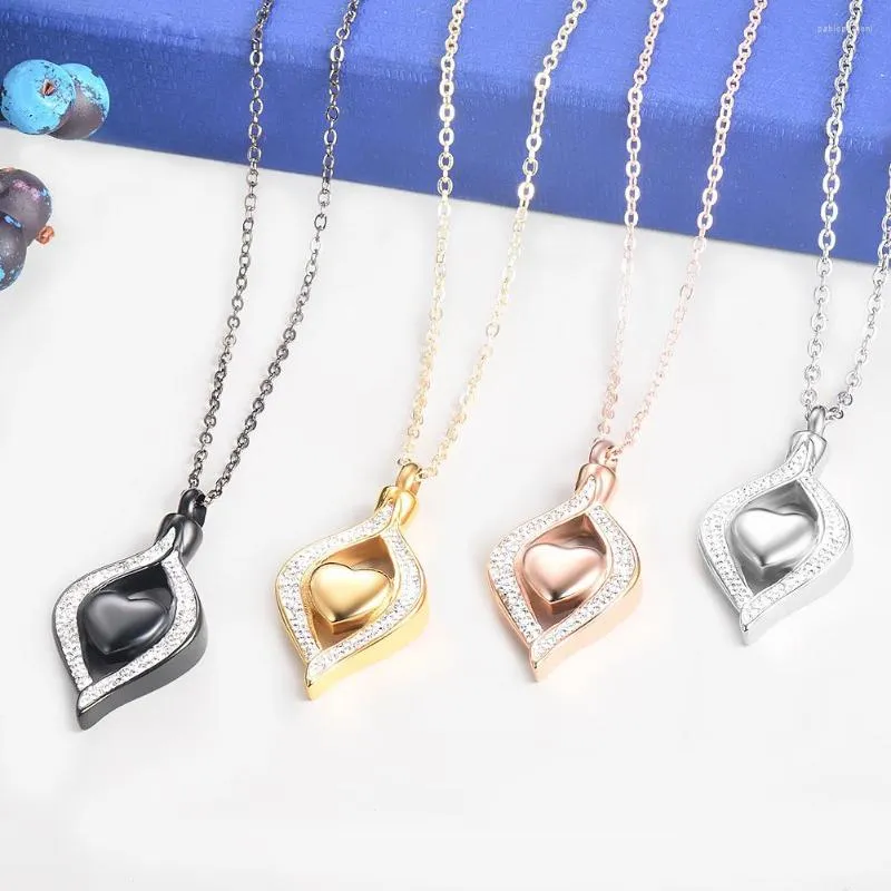 Pendant Necklaces 4 Colors Stainless Stee Heart Cremation Crystal Urn Necklace For Ashes Memorial Keepsake Urns Human Pet Holder 50cm