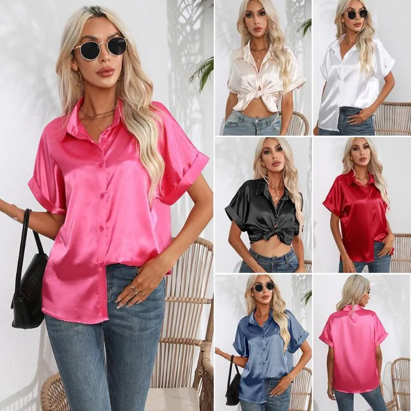 Damen Polos High-End-lose Art Hemdkragen weiblich 2023 Sommer Luxus Kurzarm Imitation Seide