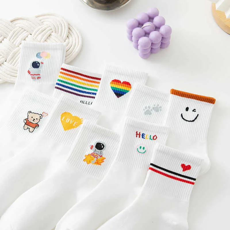 Korean Man Socks Wholesale cotton Compression New Women's Version In The Tube Wild Cute Japanese Student Autumn And Winter Rainbow