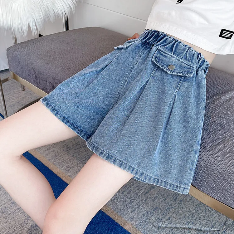 Shorts Girls Denim Shorts Summer 4 To 11 Years Old Children Fashion Short Jeans Like Skirts Clothes For Teenagers Outfits Kids Leggings 230512