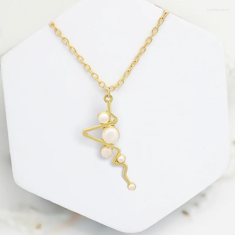 Pendant Necklaces Fashion Heartbeat Chain Electrocardiogram Pearl Jewelry For Women And Friends Lover Gift