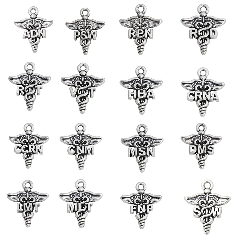 Fashion Alloy CVT RVT MLT LMT LMSW LCSW CCRN CRNA RDMS ICU PBT DMS MSN HHA FNP SW CNM DVM PAC Medical Symbol Charms 19*23mm