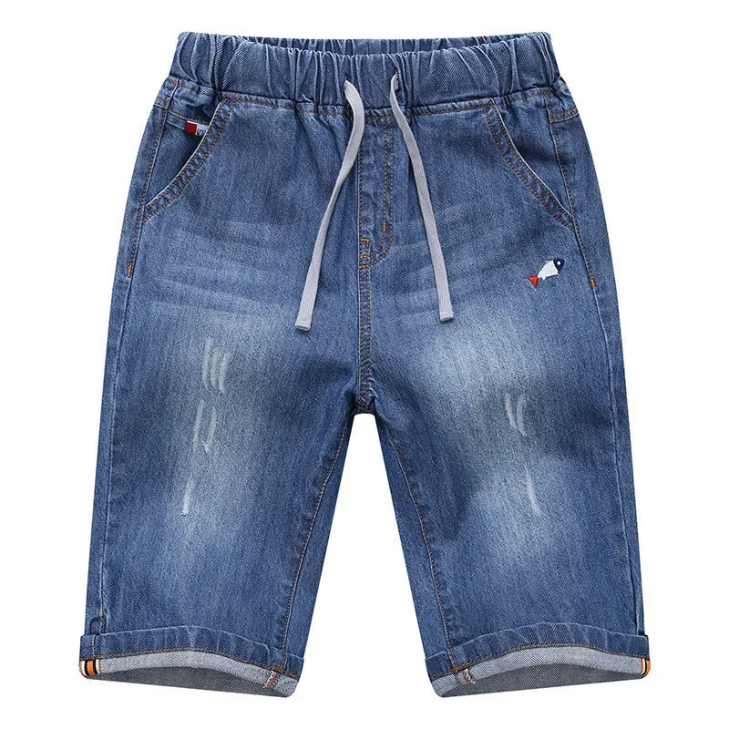 Shorts Kinderen Jean Shorts For Boys Summer Fashion Striped Lattice Design Kids Denim Short Pants For Teen Boy 2-14 jaar LC122 230512