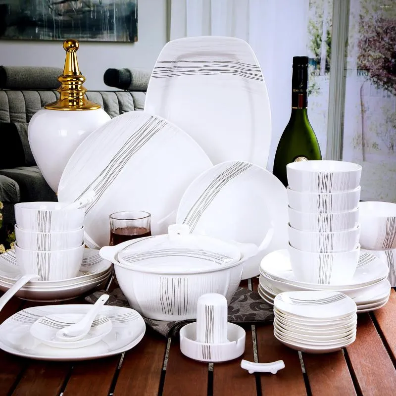 Ensembles de vaisselle ensemble de vaisselle combinaison de ménage plats européens et bols en porcelaine d'os pour manger assiette en céramique