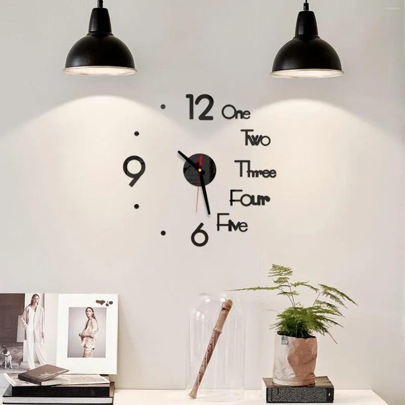 Wandklokken 2023 Creatieve acryl Pointer Diy Clock Living Room Mirror Letter Cijfer hangend decoratief