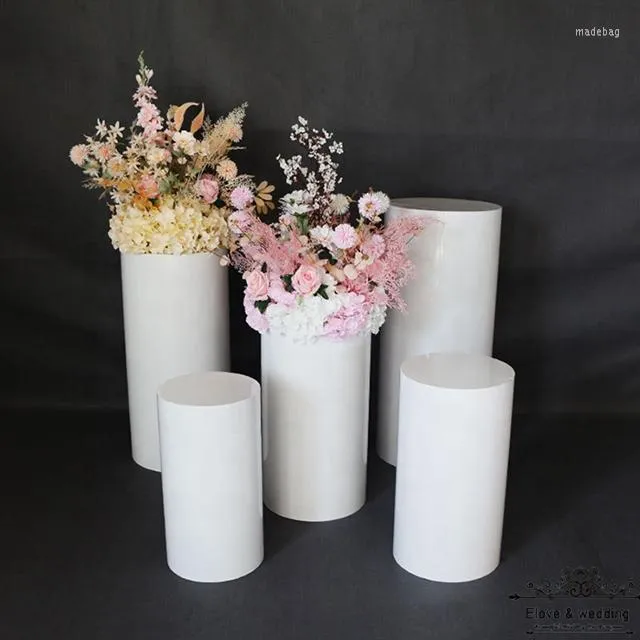 Party Decoration 5pcs/set)Round Decorative White Pillar Column Plinth Pedestal Cylinder Flower Stand For Wedding Event Decorations Yudao860