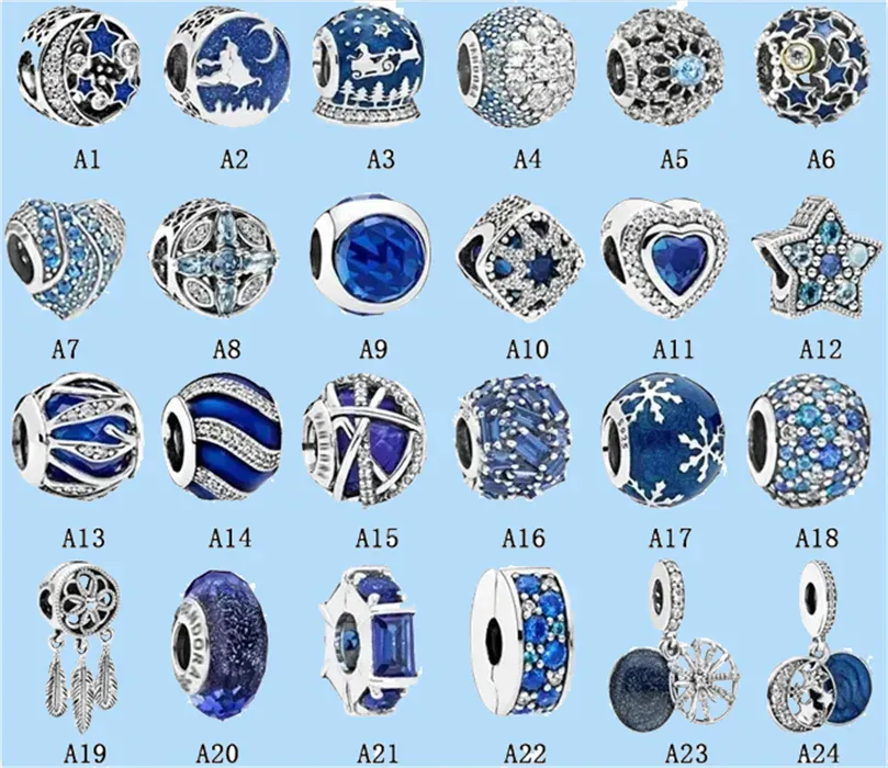 925 silverpärlor charms passar pandora charm blå serie ocean hjärtarmband hängande pärlor