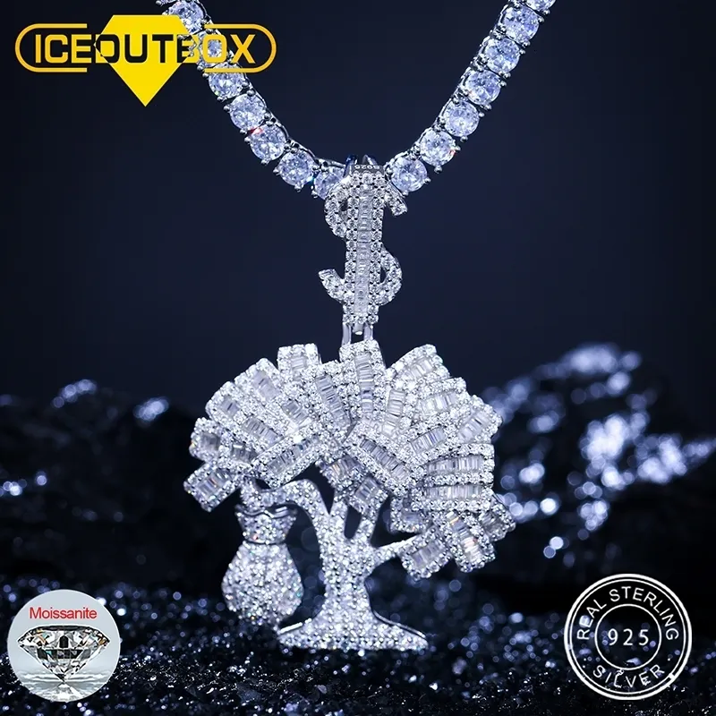 Pendant Necklaces Iced Out Tree Of Wealth Money Bag Necklace Bling Baguette Bijoux For Women Men Hip Hop Jewelry Drop Gifts 230511