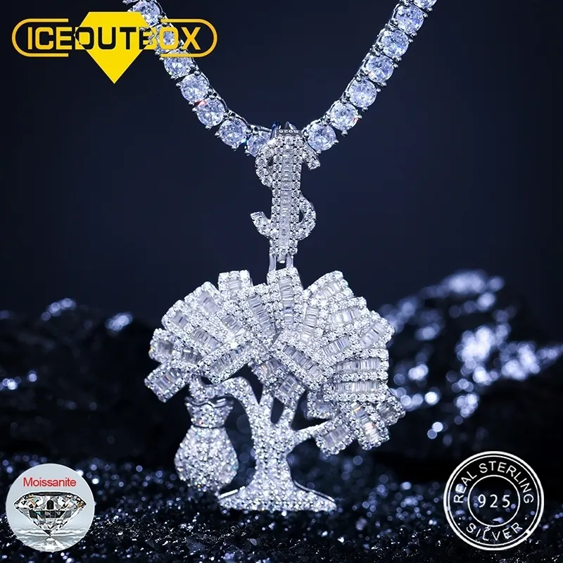 Collane con ciondolo Iced Out Tree Of Wealth Collana con borsa per soldi Bling Baguette Bijoux per donna Uomo Gioielli Hip Hop Drop Gifts 230511