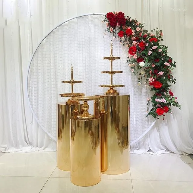 Party Decoration Wedding Supplies Gold Acrylic Display Plinth Round Cylinder Road Lead For Weddings Events 1827