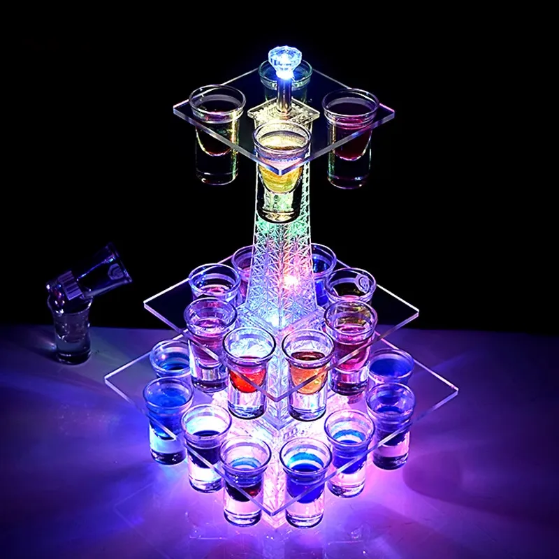 Party Decor Colorful Sparkling Eiffel Tower Cocktail Shelf Creative Charging Wine Cup Holder For Bar Birthday KTV Nightclub