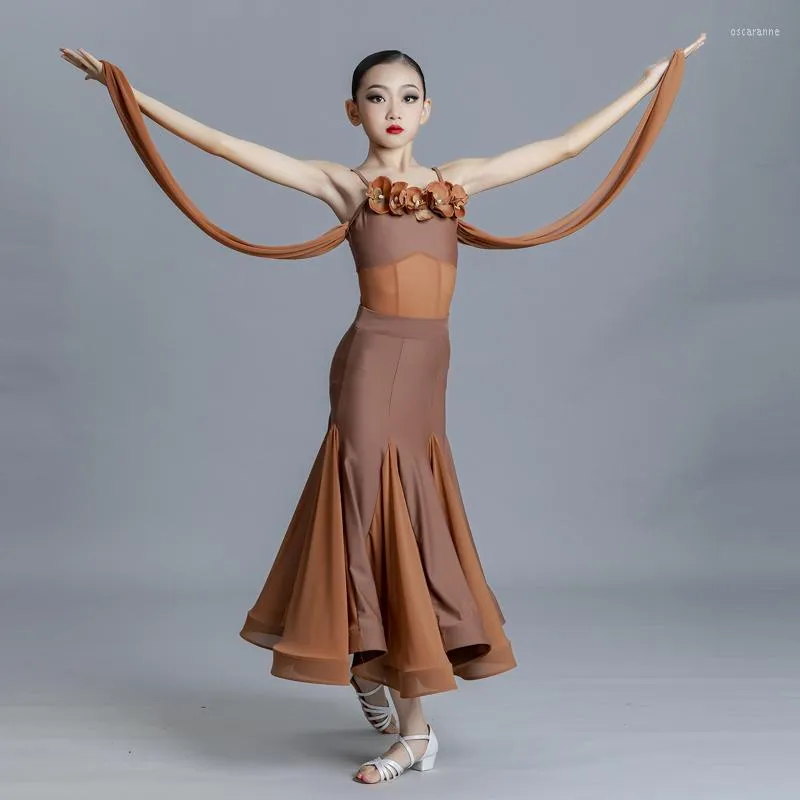 Stage Wear Women Modern Dance Clothes Girls Sleeveless Latin Dress Ballroom Competition Costume Practice XS5553