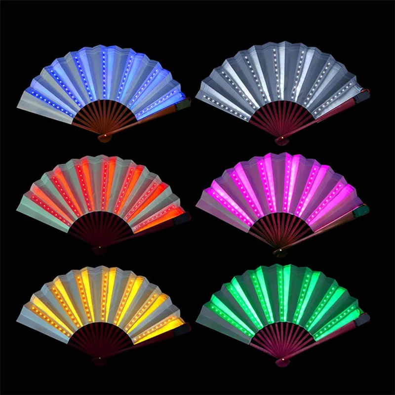 50Pcs Led Glow Up Folding Fan Luminous Stage Show Cosplay Props Fans Fluorescent Party Holiday Gifts Dance Decoration