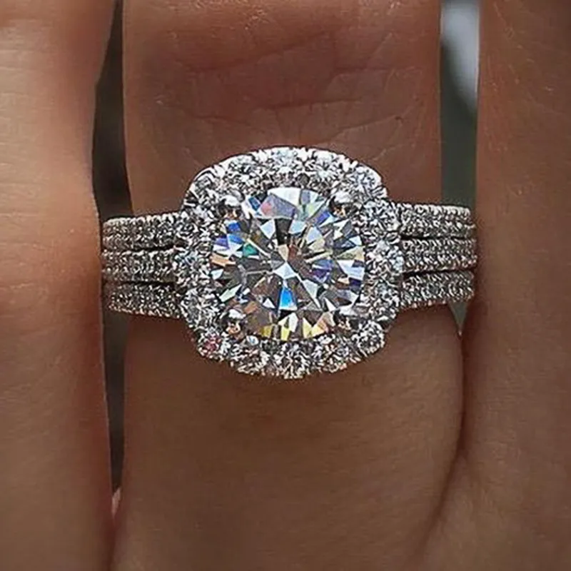 BCughia Fedine, Anello Donna Vintage Bianco Ovale Placcato in Oro Bianco Design Cavo a Doppio Anello in Zircone Nozze Anello da Donne Taglia 12