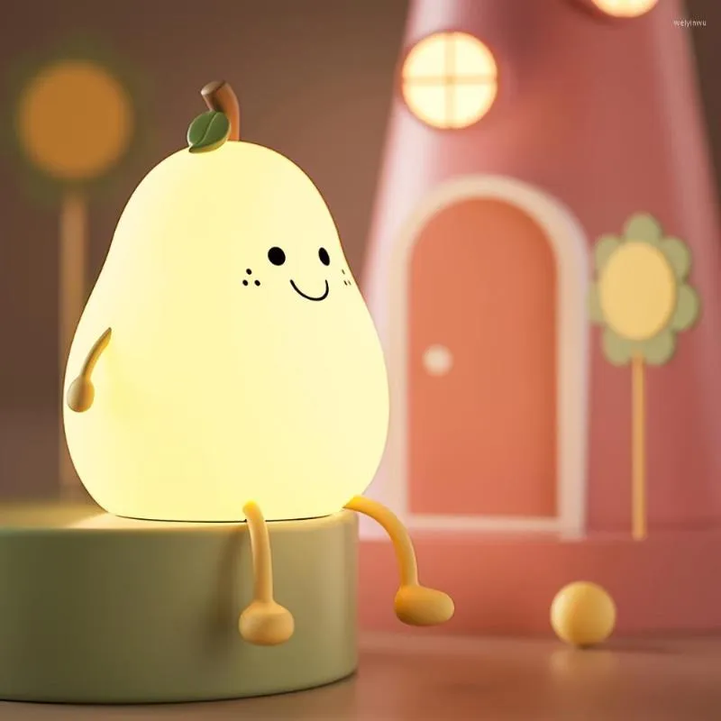 Night Lights Cute Silicone Nursery Pear Lamp Fruit NightLight For Boys And Girls Bedroom Kawaii Bedside Kids Room