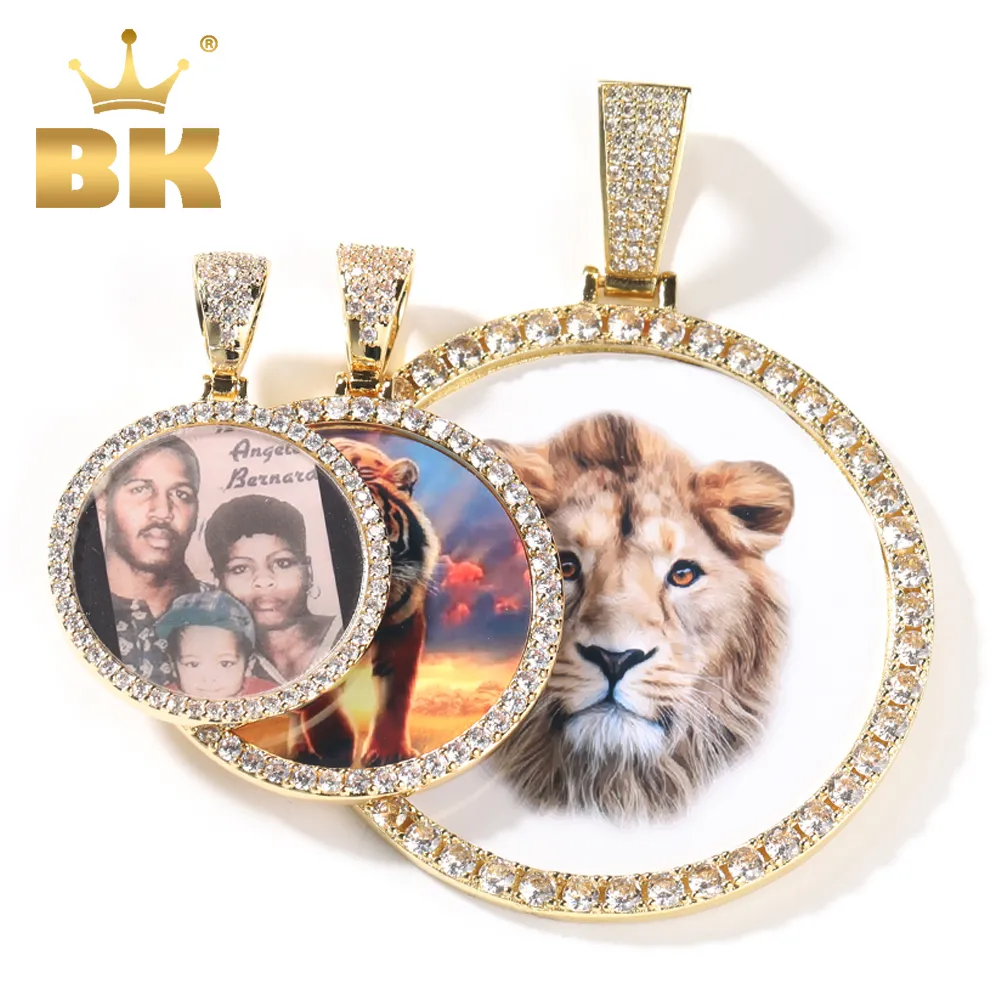 The Bling King Oversize stora runda anpassade fotohängen halsband gravera namn isat ut cz hiphop smyckeminnesgåvor