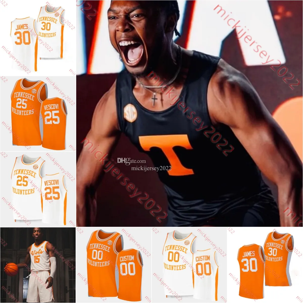 Custom Bernard King Tennessee Volunteers Baskettröjor 22 Ernie Grunfeld 2 Grant Williams 3 Candace Parker 5 Admiral Schofield 14 Dale Ellis Tennessee tröja