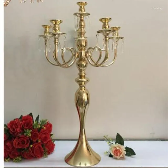 Candle Holders 10pcs)wholesale Tall Gold Candelabra Wedding Crystal Chandelier Centerpiece Yudao1311
