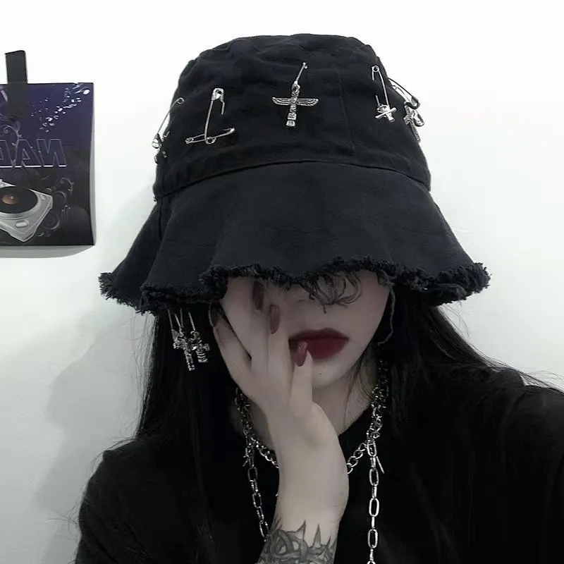 Black Harajuku Gothic Bucket Hat for Women Men, Punk Emo Dark Academia  Aesthetic Cross Caps Fairy Grunge Alternative