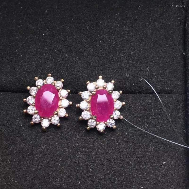 Studörhängen Natural Ruby Earring Original Real 925 Sterling Silver 5 7mm 2st Gemstone för män eller kvinnor