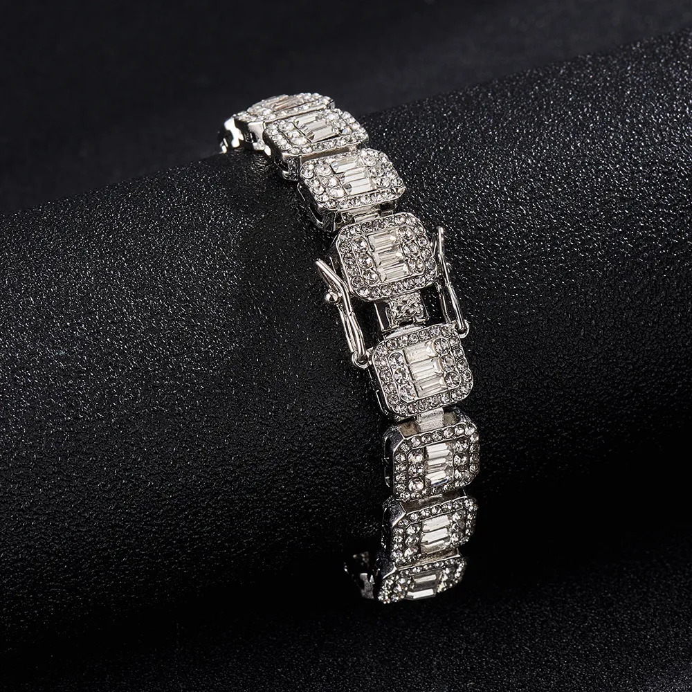 Chaîne Sparking 5A Square Cluster Cubic Zirconia Tennis Bracelet 12mm Iced Out Bling Grand Cz Charme Hip Hop Bijoux Cadeaux 9 "230511