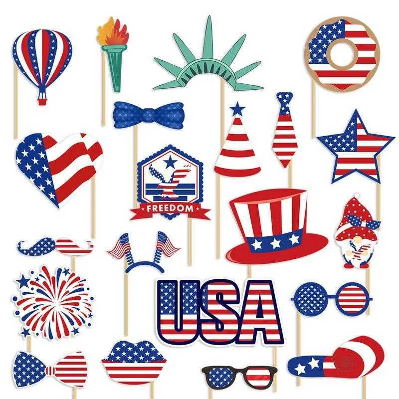 供給7月4日写真小道具縞模様の愛国的な旗飾り21 PCSベッドルーム4 7月4日装飾用品P230512のアメリカ装飾