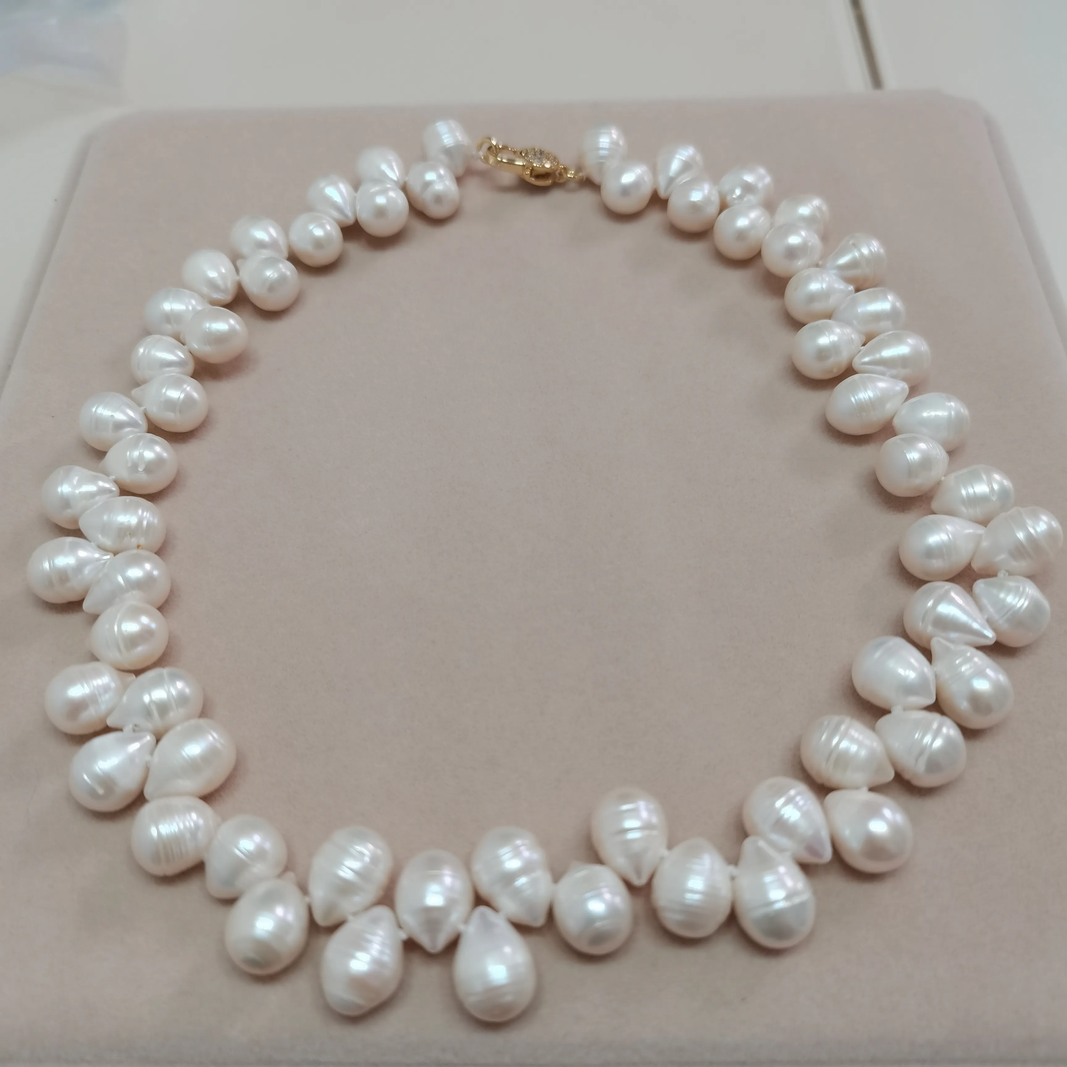 Hand knotted necklace natural 9-10mm white freshwater water drop shaped pearl for Women Jewelry 45cm