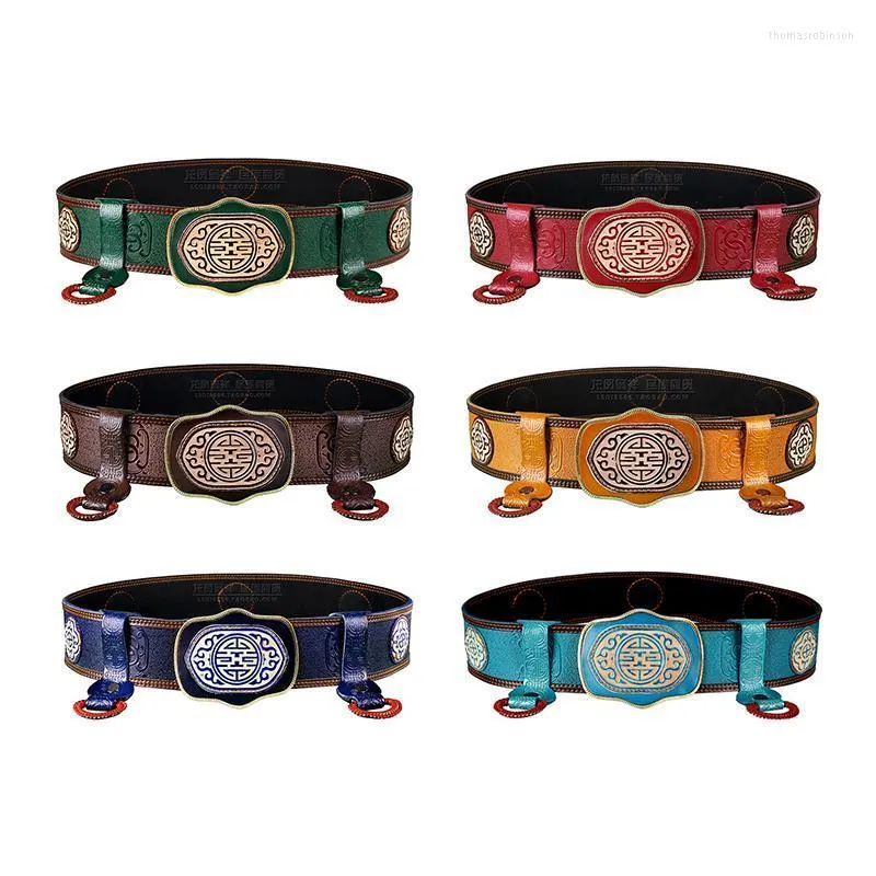 Bälten Mongoliska Robe Belt Men's Traditionella byxor First Layer Cowhide Retro breddade förlängda kinesiska etniska tillbehör