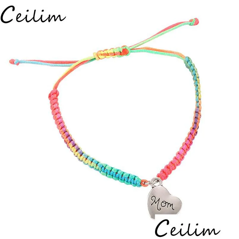 Cadena Colorf Hilo Pulseras trenzadas Te amo mamá Joyería afortunada para mamá Encanto Regalo del día de la madre Familia Bendiga Cuerda Pulsera Dhgarden Dh6N8