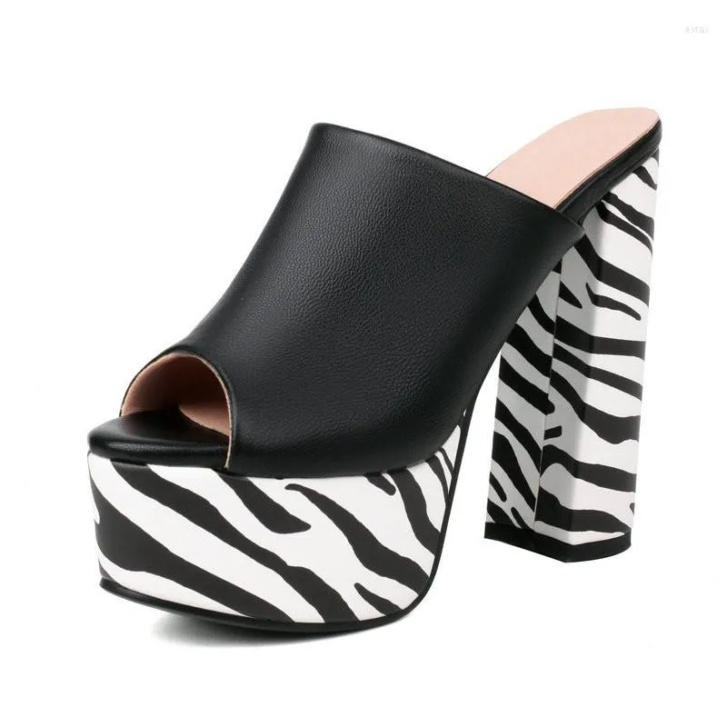 Sandaler 34-43 Black White Summer Platform Chunky Heel 15 cm High Open Toe Women Shoes